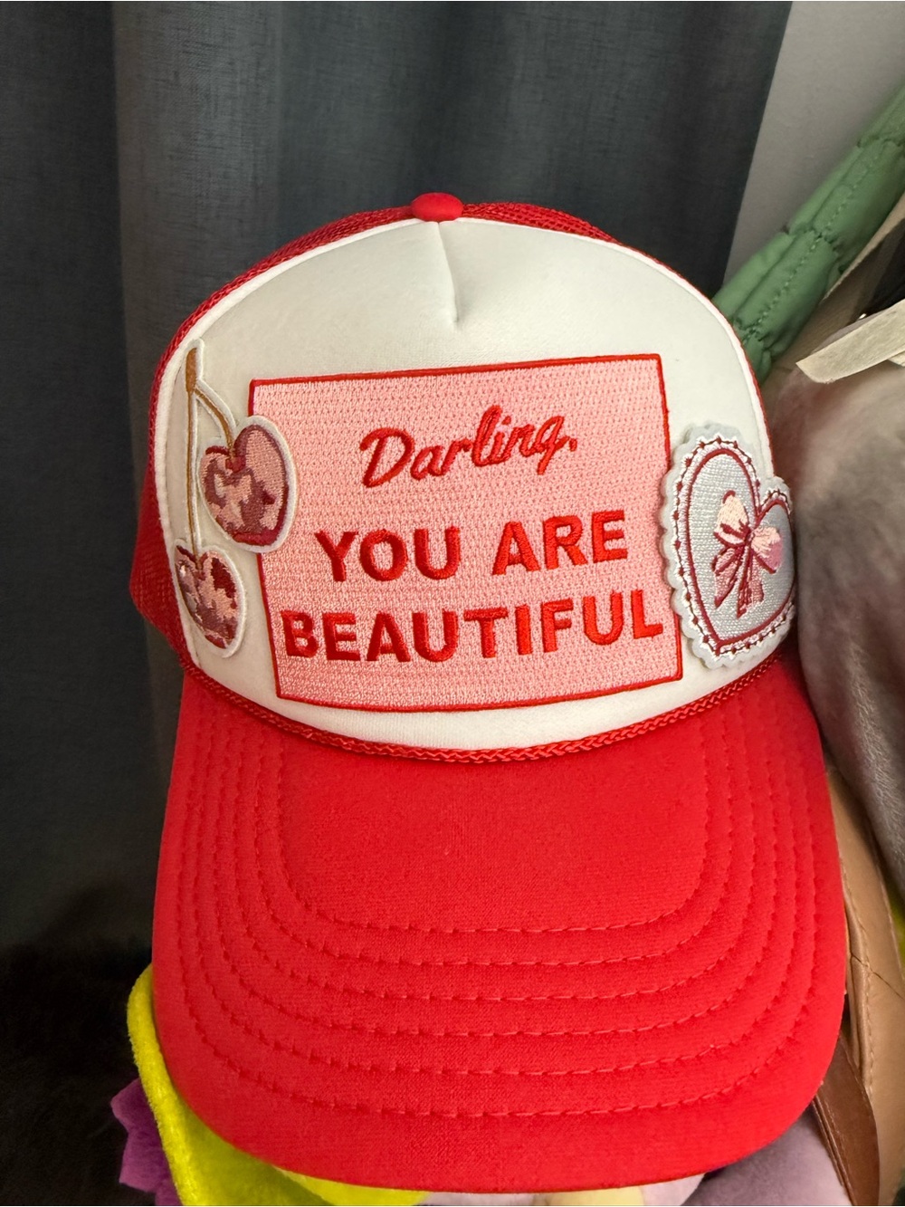 OTTO Red Mesh Trucker Hat with Embroidered Logo